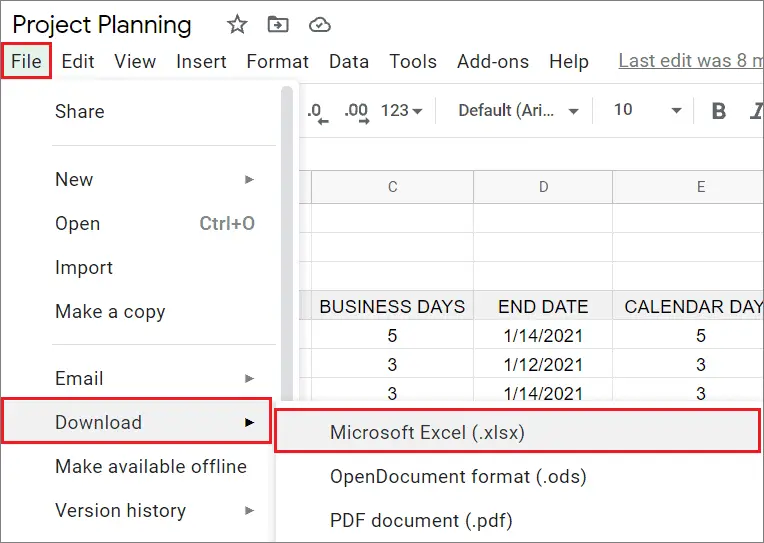 Download file in Excel format