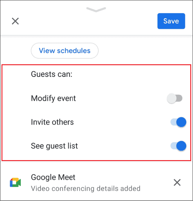 Edit the event permissions