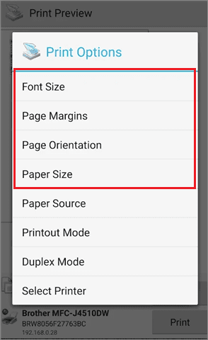 Edit the printing options