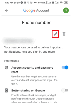 edit the phone number on how to change phone number on gmail