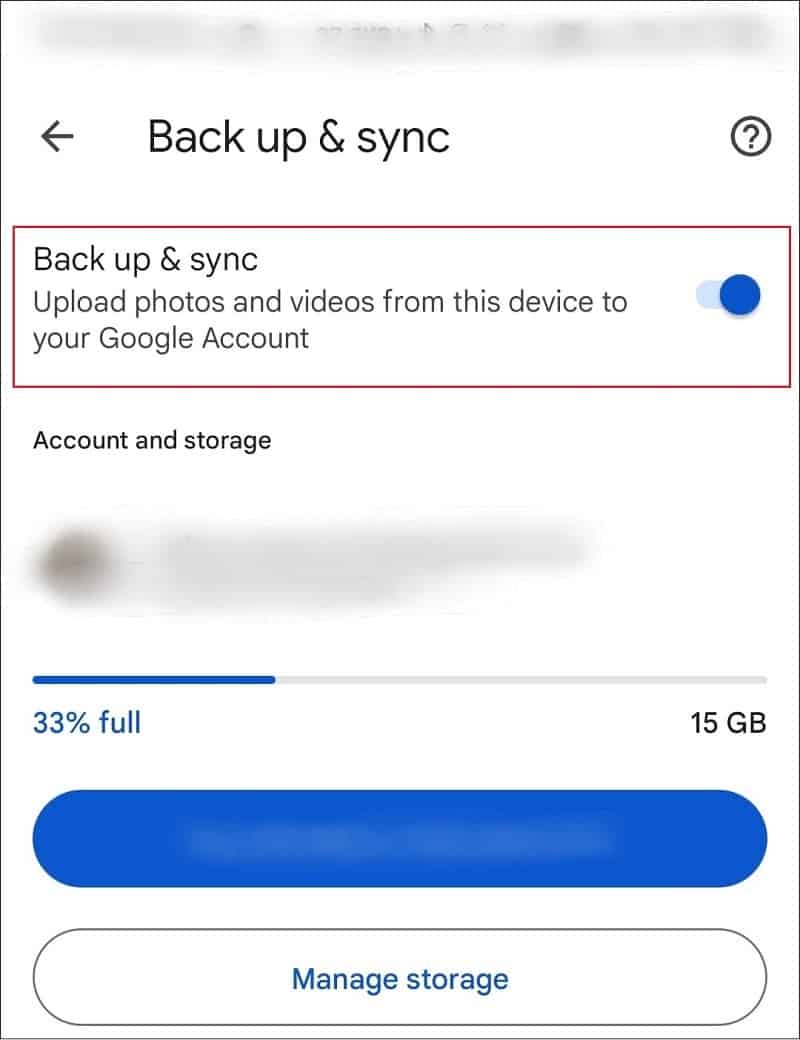 Enable backup and sync to sync google photos to pc