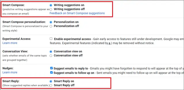 Turn on the Smart Compose and Smart Reply features for how to organize Gmail