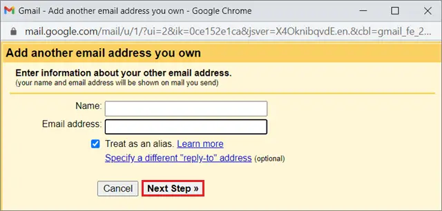  Click Add another email address to merge gmail accounts