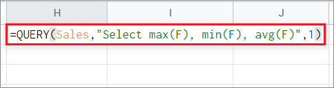 Enter the formula for QUERY function in Google Sheets
