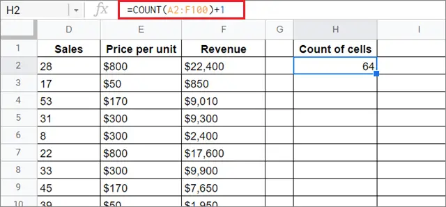 Select a cell and execute the COUNT function
