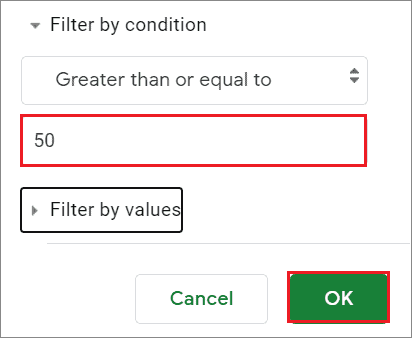 Enter the condition details and click on OK.