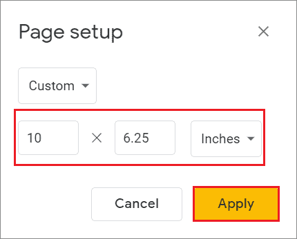 Enter the custom dimension for How To Change Slide Size In Google Slides