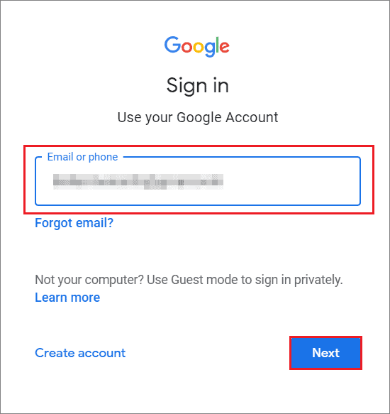 Enter email and click on Next for sign into gmail with different user