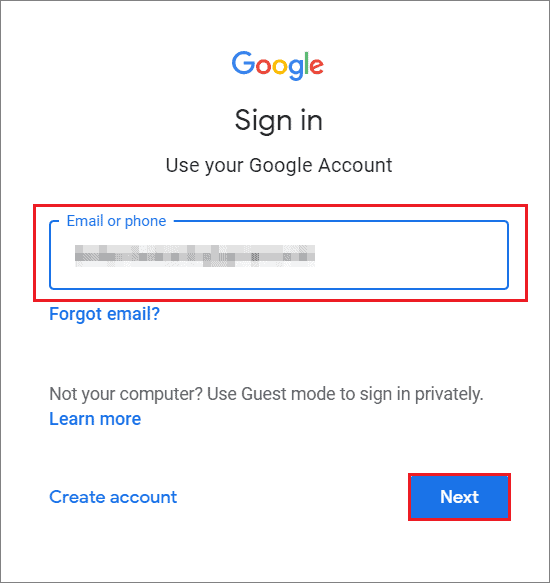 Enter email and click on Next for for gmail login with different user