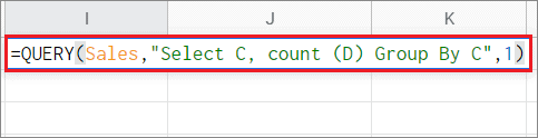 Enter the function for QUERY function in Google Sheets