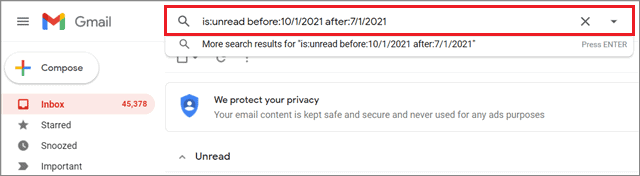 Enter the search operators for how to find unread emails in gmail