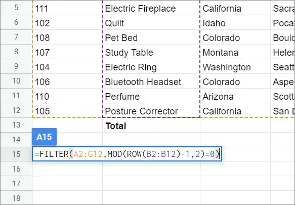 Enter the formula for filtering even records