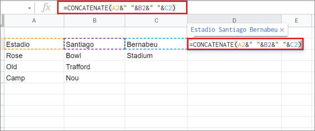 Enter the concatenate in google sheets with spaces