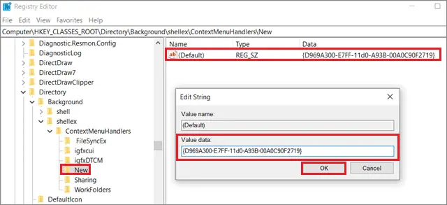 Enter the value To Fix Can't Create New Folder In Windows 10