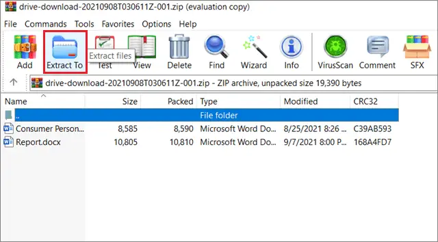 Click on Extract to convert google doc to word