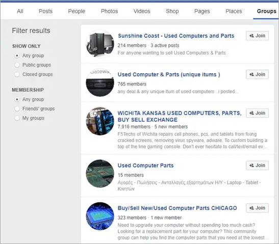 facebook buy used pc parts
