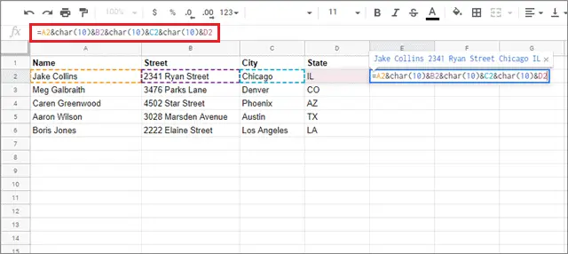 how to merge cells in google sheets with formula
