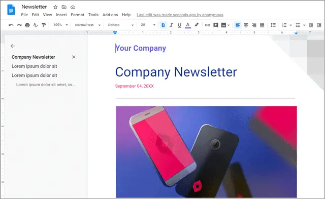 geometric newsletter template in google docs