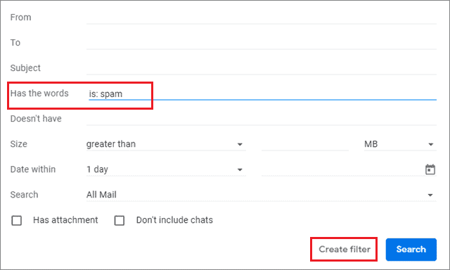 Create a filter form by filling the required fields