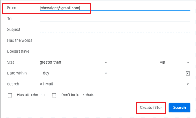 Fulfill the appropriate fields and click on Create filter