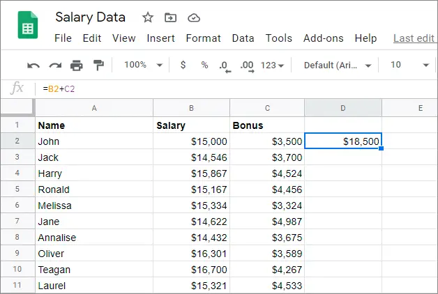 Select the cell in which the formula has been executed