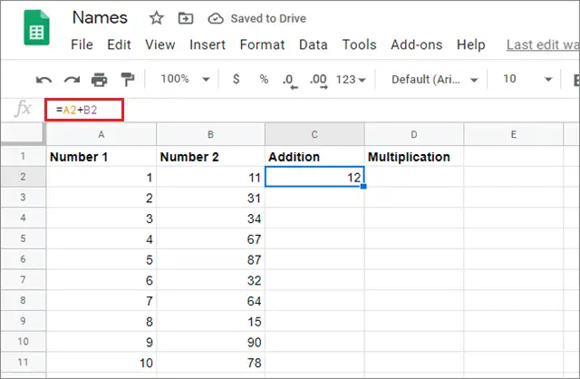 Enter formula in the required cell and press Enter for google sheets fill down