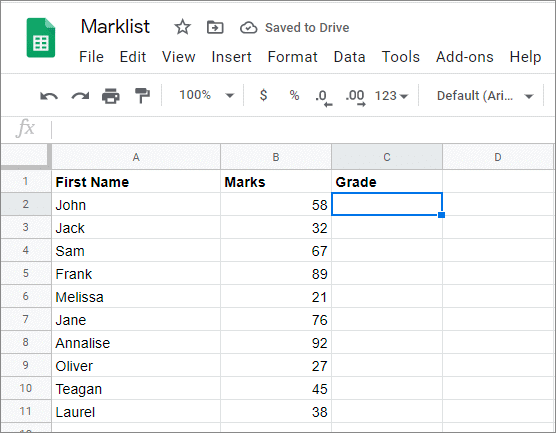 Open the spreadsheet and select the cell to insert the formula