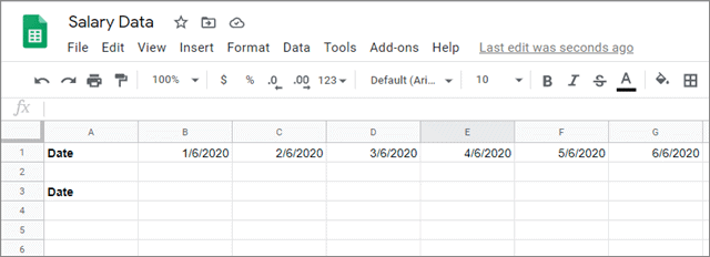 The dates from row 1 are to be filled in row 3