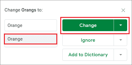 Click on the correct spelling for google sheets spell check