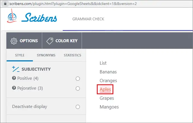 Select the misspelled word and correct it for google sheets spell check 