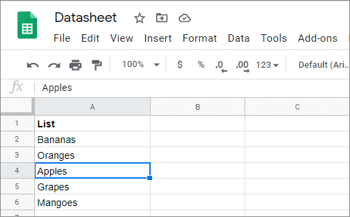 Check the datasheet with fruits name