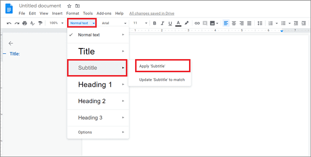 Click on Apply Subtitle in google docs