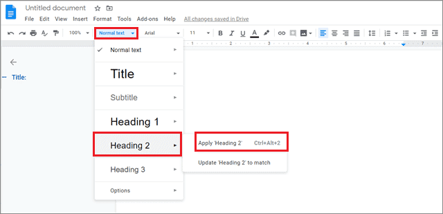 Click on heading on how to add outline in google docs