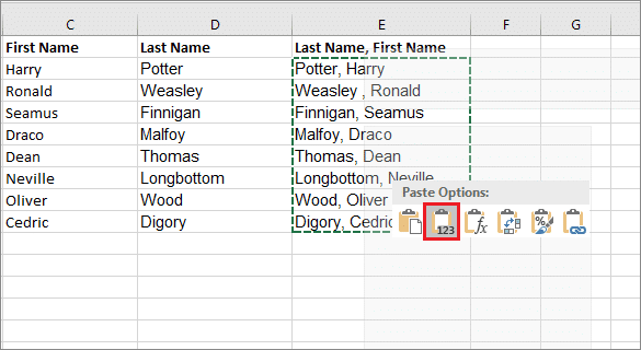 Click on Values for how to alphabetize in excel