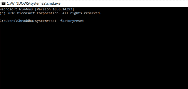 how to factory reset windows 10 using command prompt