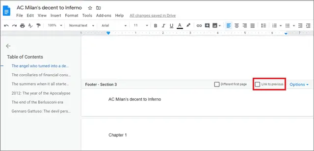 how to have different headers in google docs