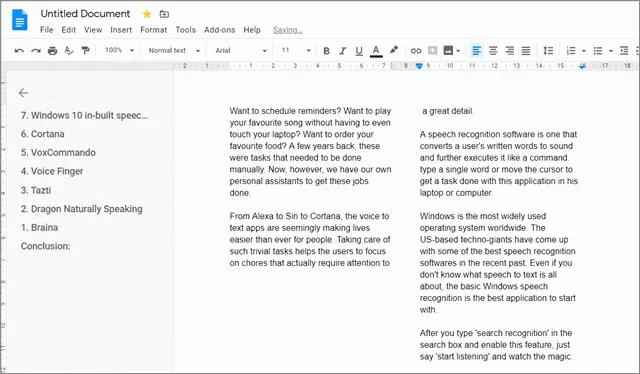 Make the required changes to make columns in google docs