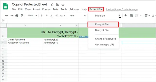 Encrypt File to password protect your google sheet 
