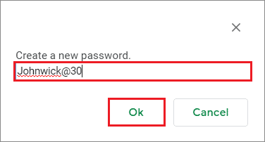Create a new password and then click on Ok
