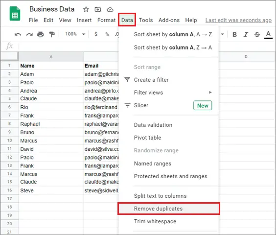 how to remove duplicates in google sheets