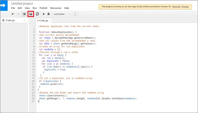 Paste the program in the Script editor window