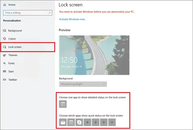 To open the Lock screen tab to turn off notifications windows 10