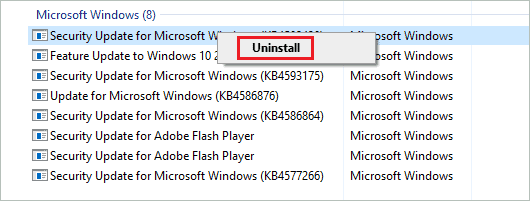 Uninstall most recent Windows update