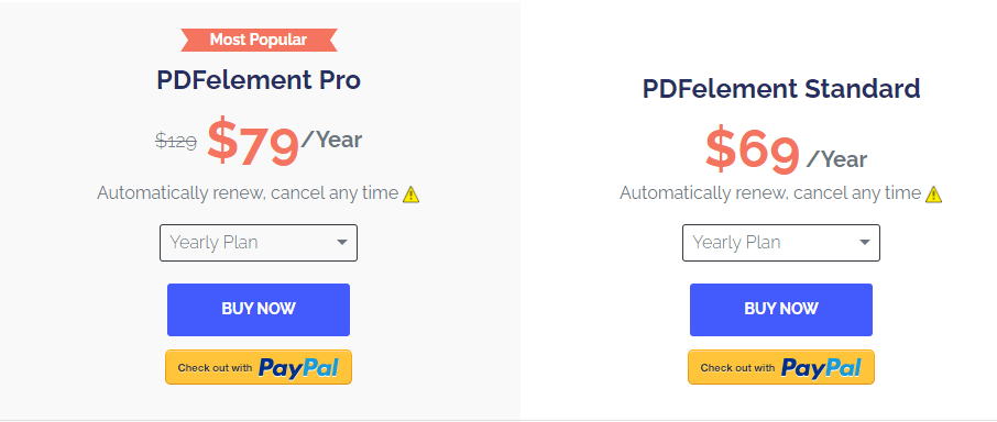 Pricing and plans of PDFelement 8 review