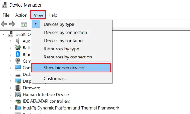 Enable Show hidden devices to fix laptop keyboard is not working