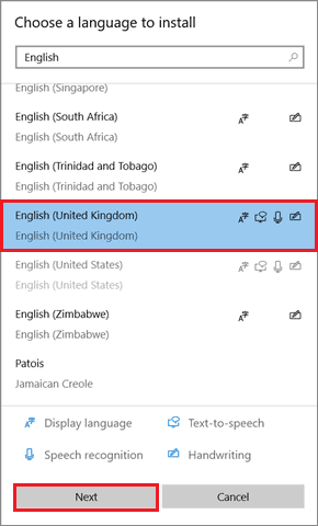 Select the language and click on Next