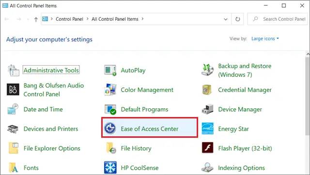 Select Ease of Access Center