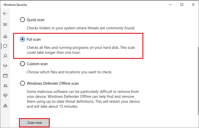  Click on Full scan and select Scan now