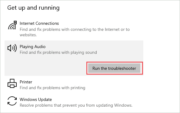 Run Playing Audio troubleshooter