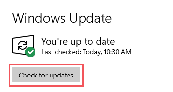 Check for Windows update